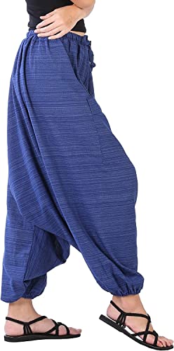 Image of Whitewhale Mens Women Cotton Stripe Aladdin Loose Baggy Boho Hippie Harem Pants