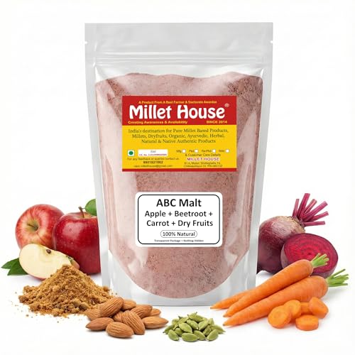 Image of Millet House ABC Mix Malt Powder | Apple, Beetroot, Carrot + Dry Fruits | No Preservatives | No Refined Sugar | Natural Health Drink for Kids & Adults | Ready-to-Mix | 200g Pack