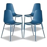Poly & BARK Isla Modern Kitchen Chairs Set of 4 - Plastic Dining Chair with Metal Legs - Quick Assembly Simple Cafe Chairs Plastic for Indoor or Outdoor - Lago Blue