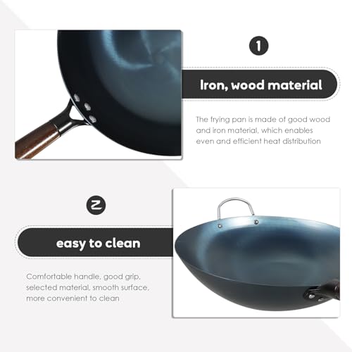 Wok de hierro redondo 32cm con mango de madera miniatura 7