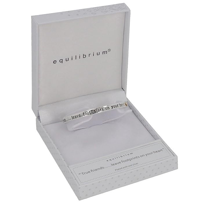 Equilibrium Bracciale Rigido Amicizia 'Friends Are Like Stars' | Placcato Argento Con Incisione, Regalo Per Amica Speciale, Cofanetto Lilla - 2