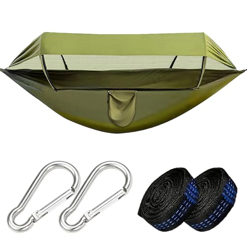 Hängematte mit Moskitonetz Nylonmaterial Klappbar Hängematte Outdoor mit 2 Karabiner 2 Nylonschlingen und Markisentuch Wetterfest Insektenschutz Sonnenschutz