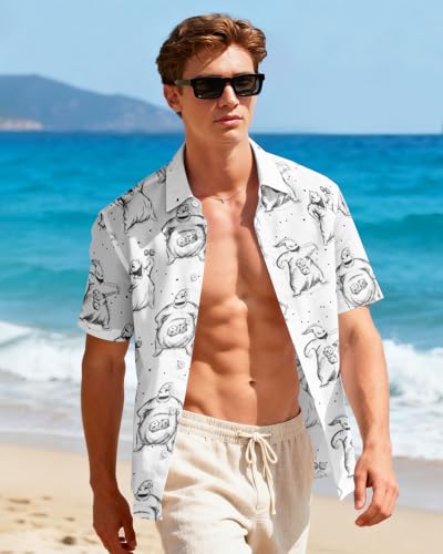 Image of 99TIMORO Fathers Film Button Down Shirt for Men, Funny Hawaiian Short Sleeve Top, Summer Beach Gifts