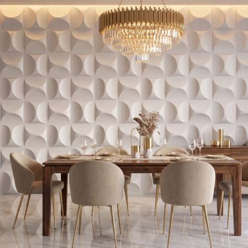 Image of Kayra Decor 3D PVC Wall Panels | Arc Design | White Color | Panels for Bedroom & Living Room | 19.7 x 19.7 Inch | Pack of 40 | 107.6 Sq Ft