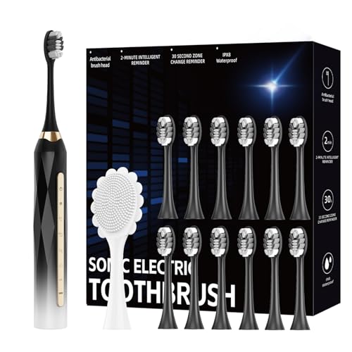 Sonic Electric Toothbrush Set, 12 Brush Heads (4 Years Use) and 1 Face Massage Brush Head, 42000 VPM Motor, 5 Modes and 2 mins Timer, One Charge for 90 Days Whitening Toothbrush for Adults and Kids