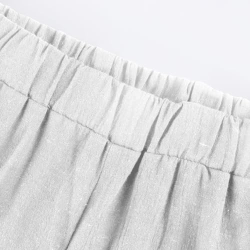 Pedal Pushers for Women Elastic High Waisted Bermuda Shorts Comfy Casual Summer Linen Wide Leg Shorts with Pockets3