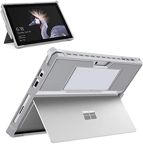 MoKo Case Fit Microsoft Surface Pro 7 Plus/Pro7/Pro 6/Pro 5/Pro 2017/Pro 4/Pro LTE, All-In-One Protective Rugged Cover Case with Pen Holder Hand Strap, Compatible with Type Cover Keyboard, Silver Gray