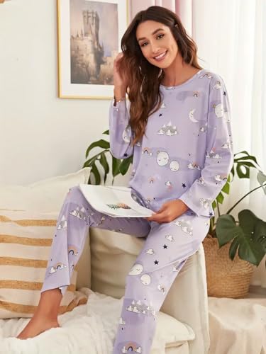 Image of Louis Luxe Womens Korean Night Dress || Full Pyjama Set || Korean Nightsuit || Women Nightwear ||Round Neck Full Sleeve Nightsuit || Loungewear || Everyday Nightdress (ND-02)