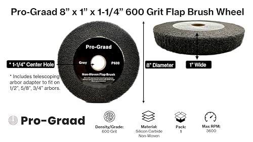Image of 8 inch x 1 inch Grey 600 Grit Non-Woven Bench Grinder Polishing Burnishing Satin Finishing Flap Brush Wheel for Aluminum Copper Metal Golf Club Refurbishing, Compatible for 1 /2 inch, 5 /8 inch, 3 /4 inch Arbor