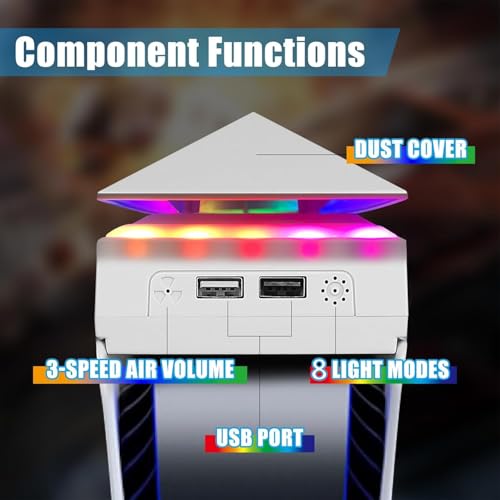 Image of RGB Cooling Fan for PS5 Pro (Disc & Digital) Dust Cover- 7 RGB Light Modes, Ultra-Quiet Adjustable 3 Speed, Dual USB Ports