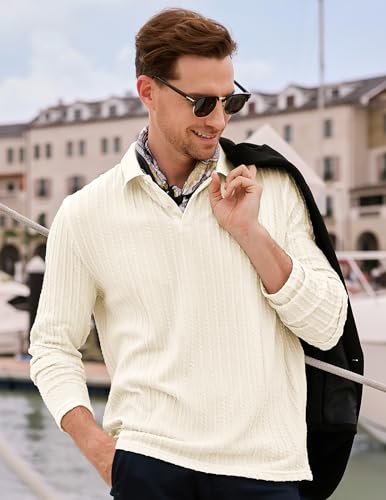 Image of JMIERR Mens Casual Polo Shirt Summer Short Sleeve Vacation Button Beach Knit Stretchy Golf Shirts