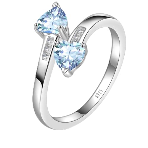 Yaresul Adjustable Aquamarine Ring for Women Heart Promise Ring 925 Sterling Silver March Birthstone Women Open Ring Stackables Statement