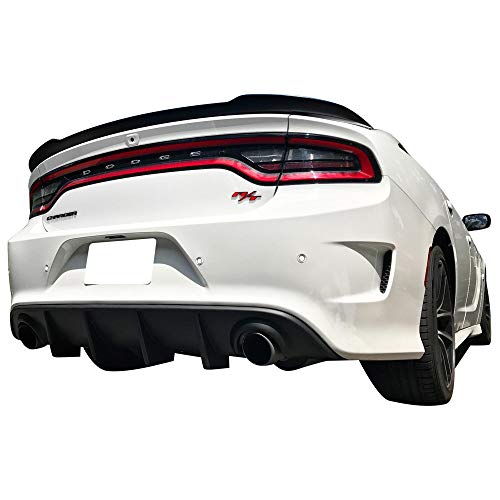 IKON MOTORSPORTS, Rear Diffuser Compatible With 2015-2020 Dodge Charger SRT, V3 Style Unpainted Black PP Splitter Bumper Lip Spoiler, 2016 2017 2018