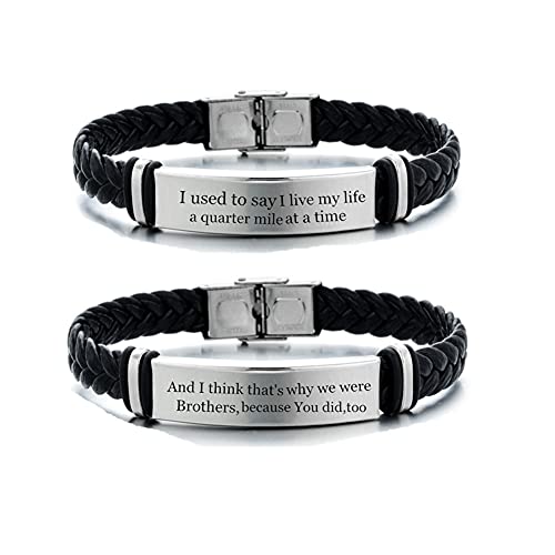 N+A Inspirational Bracelet Set for Men,2Pcs Stainless Steel I Used to Say I Lived My Life A Quarter Mile at A Time Engraved Leather Bracelets Sentiment Motivational Cuff Bracelet for Bothers
