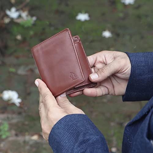 Image of KARA Tan Genuine Leather Wallet for Men - Bi Fold Vertical Men's Wallet with Six Business Card Holding Slot