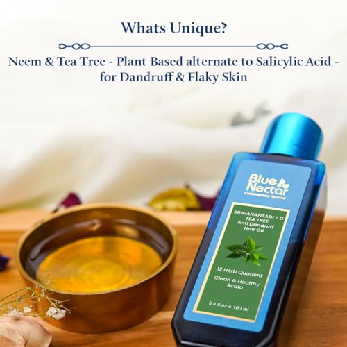 Blue Nectar Tea Tree Healthy Scalp and Anti Dandruff Hair Oil with 14 Ayurvedic herbs (100 ml) - Image 3