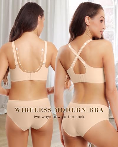 Image of HORISUN Wireless Seamless Bras for Women No Underwire Wavy V Neck Soft Support Full Coverage Comfortable Bra