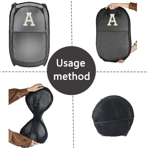 Image of Collapsible Pop Up Laundry Hamper, Extra Large with Removable Initial Letter A, Mesh Foldable Laundry Basket, 28 inch x 16 inch x 16 inch (Black)