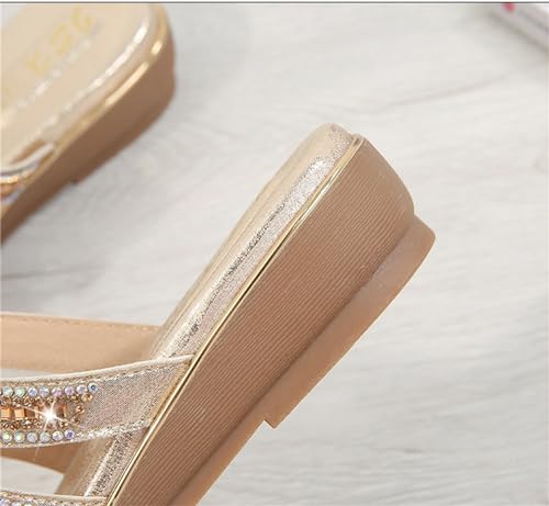 Women's Flat Sandals Summer Beach Sandal T-Strap Rhinestone Beaded Bohemia Shoes4