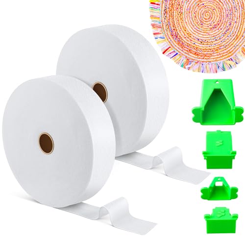 Ceoighe Jelly Roll Batting Strips with Tube Maker 2 Rolls 100 Yards Total Cotton Blend Quilt Batting for Quilting Rugs Braided Mats DIY Sewing Fabric Projects(2 1/4 Green)
