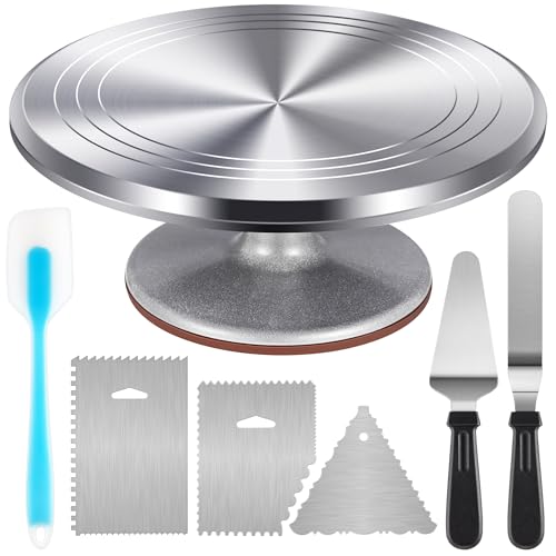 Comparison: Best Cake Stand For Decorating 2 Kootek Aluminium Cake Turntable Set, Baking Tools with Revolving 12" Cake Stand for Decorating, 12.7" Offset Spatula, 3 Stainless Steel Frosting Icing Smoother, Cake Serve Cake Decorating Kit Supplies