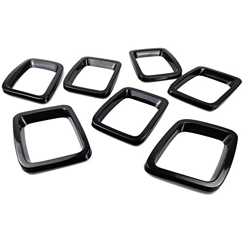 Image of Front Grille Grill Inserts Cover Compatible with Jeep Compass 2017 2018 2019 2020 2021 ABS Grill Cover Rings Frame Trims Kit 7PC (Glossy Black)