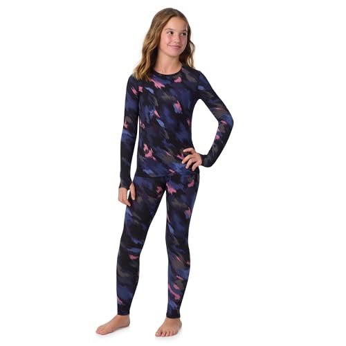 Image of Cuddl Duds Lightweight 2 Piece Active Base Layer Matching Sets for Girls | Kids Everyday Activewear, Long Sleeve Top & Leggings, Back to School & Gym Clothes, Breathable Moisture Wicking Lounge Set
