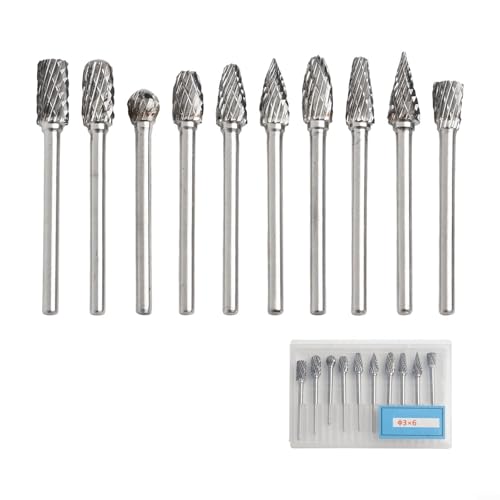 Besshepplo Juego de cabezales de molienda de acero de tungsteno de 10 piezas, juego de cabezales de molienda de bricolaje, agujas de molienda de esmeril, juego de grabado de piedra, herramientas de