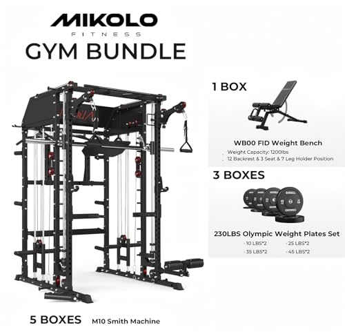 Image of Mikolo Smith Machine, Multi-Function Power Cage with Dual Pulley System, Vertical Leg Press Attachment, Squat Rack Power Rack with More Training Attachment for Home Gym