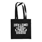 Fashionalarm Stoffbeutel - Zieh Leine - verrückte Maus | Beutel Tasche Spruch Mäuse Halter Züchter Besitzer Farbmaus Wüsten Rennmaus Springmaus, Schwarz One Size