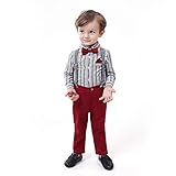 Baby Boys Gentleman Stripe Shirt Bowtie Suspender Pants Outfits Suits Toddlers Christmas Clothes...