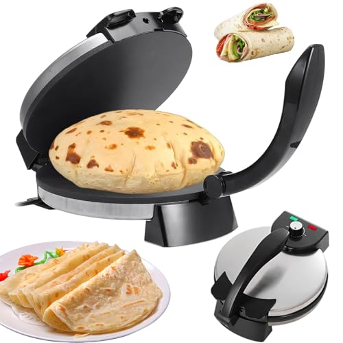 Elektrischer Roti Maker mit doppelseitiger Heizung und antihaftbeschichteten Platten für hausgemachte Chapati, Tortillas, Pfannkuchen und Crêpes