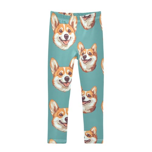 Head of Corgi Girls Leggings,Workout Leggings for Girls Toddler Athletic Legging Size for 3-10T