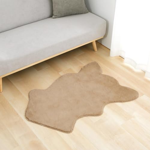 ぼん家具 カーペット ラグ おしゃれ 小さめ 100×70cm フェイクファー ラグマット 床暖房対応 洗える ラビットファー調 ふわふわ 北欧 玄関マット ソファ ベッドルーム ライトブラウン