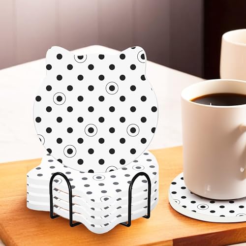 Image of The Better Home Cat Coaster Set of 6 | Dining Table Decor | Cups, Mugs, Glasses | Cork Steel Holder | Home Decor | Fast Absorbing Heat Resistant