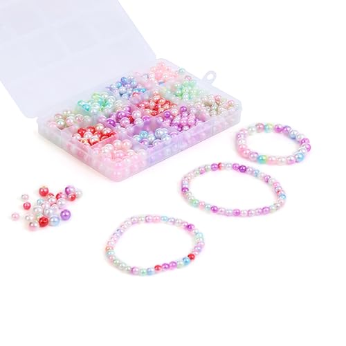 Image of Ambitieux DIY Bracelet Making Kit for Girls - 12 Types Colorful Beads with Charms, Elastic Thread, Earrings, Clasps & Rings - Jewellery Craft Kit for Kids, Birthday Return Gift, Rakhi Special Set for 2 3 4 5 6 7 8 9 10 years (Colorfull pearl beads)