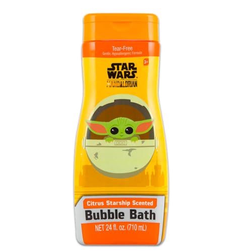 Image of Baby Yoda Bubble Bath for Kids - Star Wars Bath Time Bundle with Mandalorian Bubble Bath Citrus Starship Scented Plus Stickers | Baby Yoda Bath Set for Boys, Girls