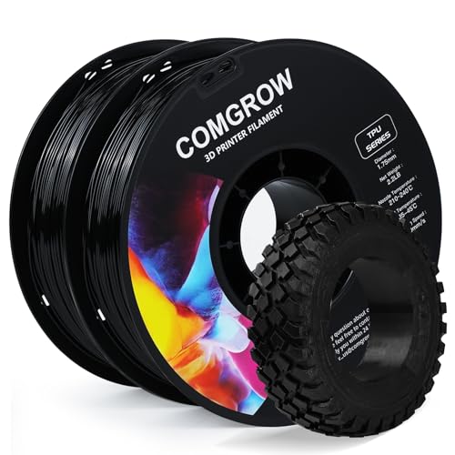 Image of Comgrow TPU Filament, 1.75mm, 95A Soft TPU Flexible 3D Printer Filament Black 2 * 1kg (2.2lbs), Dimensional Accuracy + /- 0.02 mm, Fit Most FDM Printer