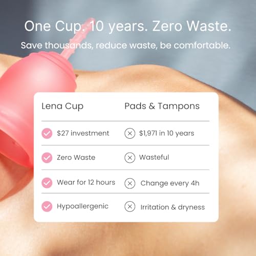 Image of Lena Menstrual Cups Original 2-Pack Set (Small & Large) Soft Medical-Grade Silicone Period Cups for Women Heavy Flow, Reusable 12-Hour Leak-Free Comfort, Feminine Care, Purple and Turquoise