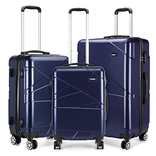 Preisvergleich Produktbild Kono Hartschalen Koffer Trolley 4 Rollen Rollkoffer Dunkelblau Reisekoffer mit Zahlenschloss Kofferset in M-L-XL-Set