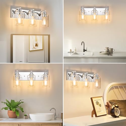 Image of 3-Light Bathroom Light Fixtures Modern Chrome Vanity Lights