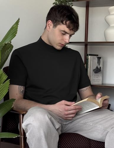 COOFANDY Mens Mock Turtleneck Shirts Casual Premium Cotton Short Sleeve Shirt 2025 Basic Half Neck T-Shirts3
