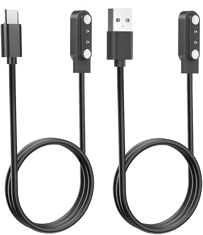 [Paquete de 2, USB C+USB-A] GloryFit T80 T70 T60 T50 P99 P98 Cargador de reloj inteligente, cable de carga magnético para PuqoT80, CASCHOT70/P98, MatastT60/P99, uaueT60/T50, TiklandT60/P98 Smartwatch (negro y negro)