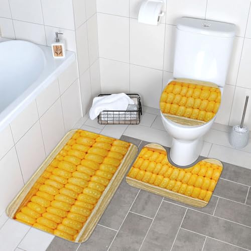 トイレマット とうもろこし柄 創意 バスマット 3点セット ふたカバー 吸水 おしゃれ 滑り止め トイレ床マット カーペット フタカバー 便座カバー U型 O型 兼用 浴室 家庭用