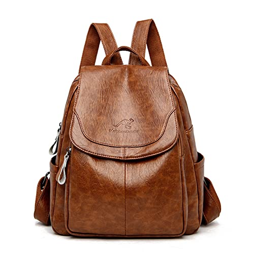 Bolsa Mochila para Mulher,Mochila Feminina Anti-roubo Moda Bolsa Couro Macio Modelo Vintage Versátil Mochila Feminina Pode Segurar o Tablet à Prova d'água Viagem Trabalho Bolsa de Ombro (Castanho)