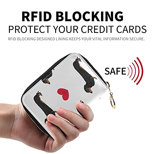 Oyihfvs Dachshund Dog Seamless Heart Grey Credit Card Coin wallet, RFID Blocking Compact Women Leather Card Holder, KeyChange Organizer, Zipper Purse Clutch Pouch Pocket, Multicolor, 4.7x3.1x0.8 Inch2