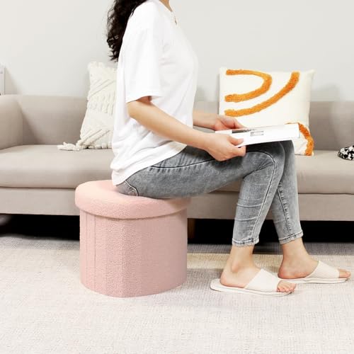 Image of B FSOBEIIALEO Storage Ottoman Heart Shaped Ottoman with Storage, Pink