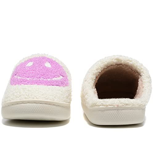 Image of Retro Fuzzy Face Slippers for Women Men, Retro Soft Fluffy Warm Home Non-Slip Couple Style Casual Smile Face Slippers Indoor Outdoor Anti-Skid Warm Cozy Foam Slide Fuzzy Slides with Soft Memory Foam Shoes