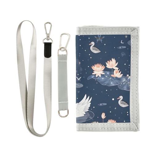 ALAZA Kids Wallets for Boys Girls Toddler Trifold Wallet Children Small Swan Lotus with Zipper Coin Pocket