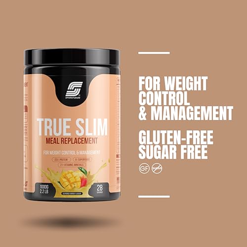 Sparkfusion True Slim Protein Powder Meal Replacement Shake | For Weight Control And Management | 23 gm Protein With 8 Ayurvedic Superfood | Sugar Free | For Men and Women (Alphonso Mango, 1000 gm)